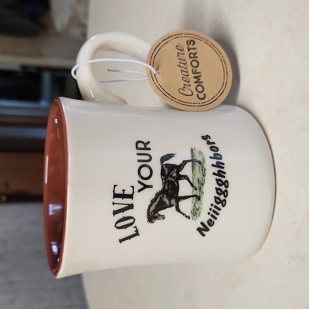 NWT Papal Celebrating Life "Love Your Neiiggghbbbbors" Ceramic Horse Mug
